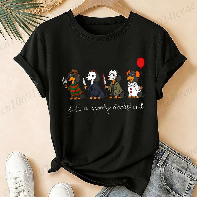 Women’s 90s-Inspired Dachshund Halloween Graphic T-Shirt