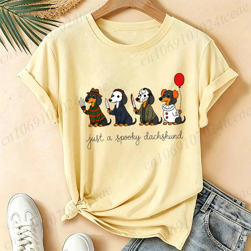 Women’s 90s-Inspired Dachshund Halloween Graphic T-Shirt