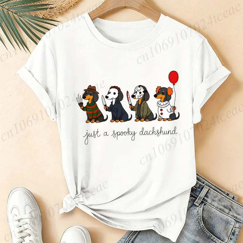 Women’s 90s-Inspired Dachshund Halloween Graphic T-Shirt